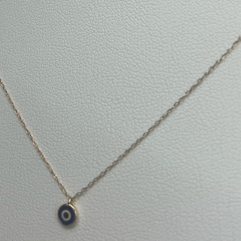 SOLD SOLID 14K Yellow Gold Evil Nazar Eye 18” Necklace VERY DAINTY - Picture 2 of 3